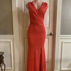 Women junior orange lace sleeveless bodycon mermaid maxi dress size (M)